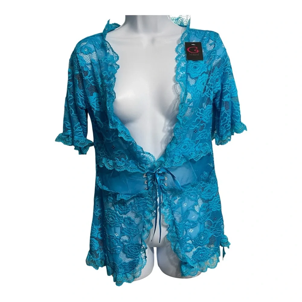 G World Intimates New Laced Robe Women Blue One Size 3/4 Sleeve